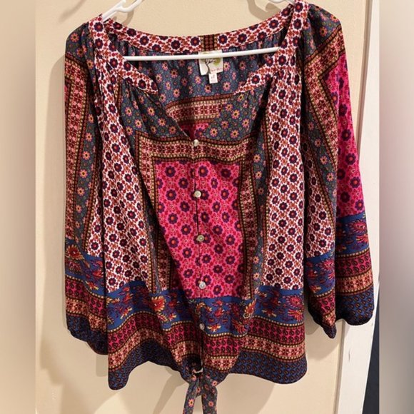 fig and flower Tops - Fig and Flower Women’s Floral Pink 3/4 Sleeve Blouse-XL